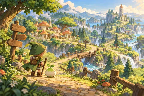 A winding adventure trail through a fantasy landscape.